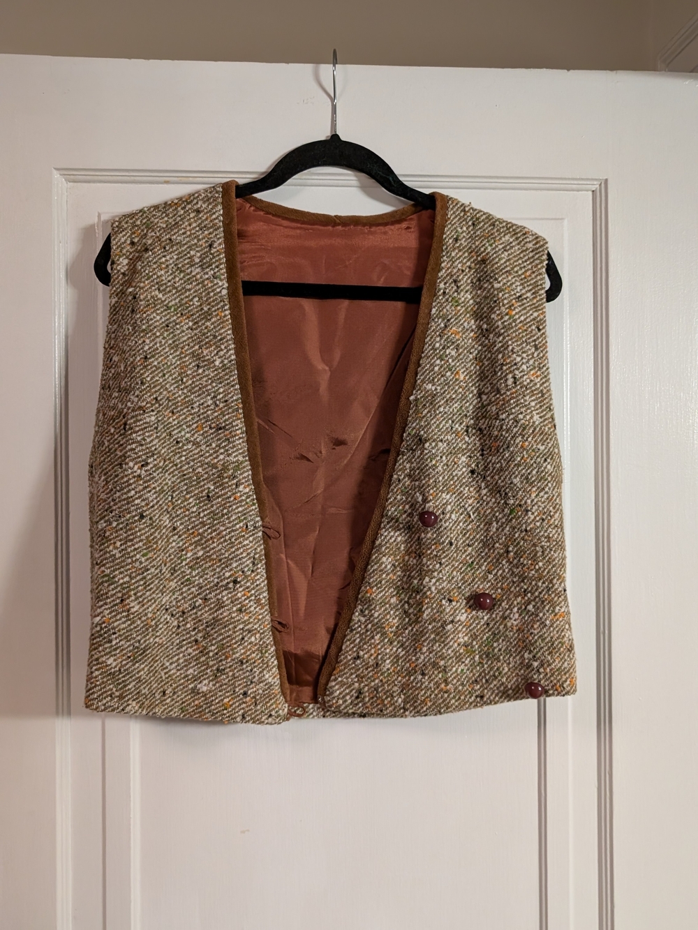 Womens Tweed Vest Jacket in Brown Multicolor - Handmade Vintage